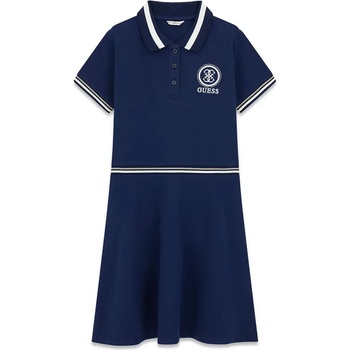 Guess Тъмно синя рокля с къс ръкав и яка за момиче с бели детайли Guess