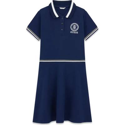 Guess Тъмно синя рокля с къс ръкав и яка за момиче с бели детайли Guess