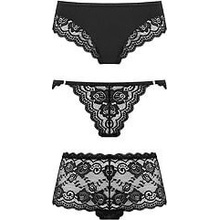 Underneath Eden Panties Set 3ks (Black), sada čipkovaných nohavičiek