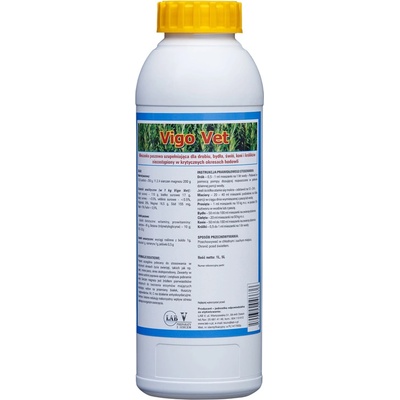 Lab-v Vigo Vet - Допълнителна фуражна смес за домашни птици, едър рогат добитък, свине, коне и зайци Незаменима по време на критични периоди на размножаване 1L