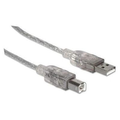 Manhattan 345408 USB 2.0, A-B M/M 5m, stříbrný