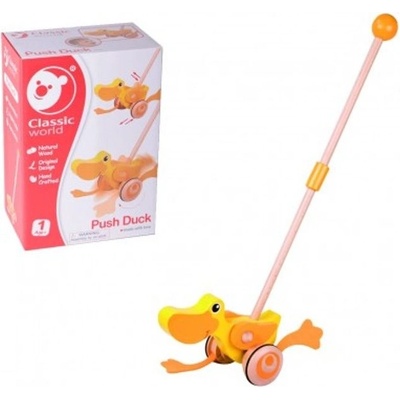 Teddies strkadlo Kačenka dřevo 55cm tlačící s tyčkou v krabici 20x29x13cm