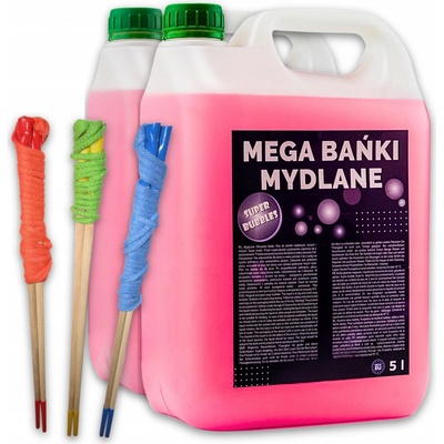 MEGA FUN Tekutina pro velké i malé mýdlové bubliny 10 litrů + 3 TYČINKY