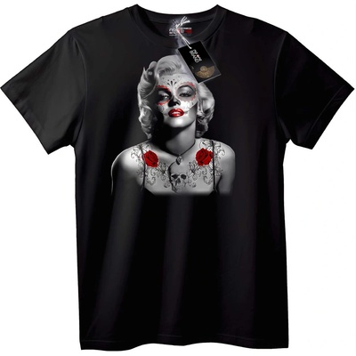 NOONEBRAND Тениска Ден на Мъртвите с Рози и Череп - S, Black