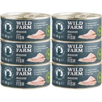 WILD FARM Мус от бяла риба 6x85 г - беззърнен мус за котки