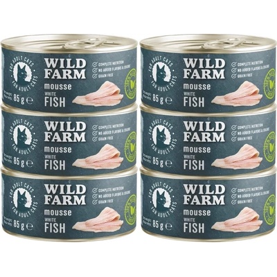 WILD FARM Мус от бяла риба 6x85 г - беззърнен мус за котки