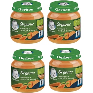 Nestle Моето първо пюре Nestle Gerber Organic - Морков и сладък картоф, 4 х 125 g (4х 12458577) - baby