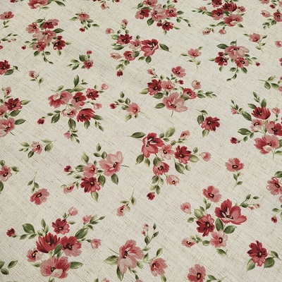Dekorační látka KVĚTY LINO červená 150 cm
