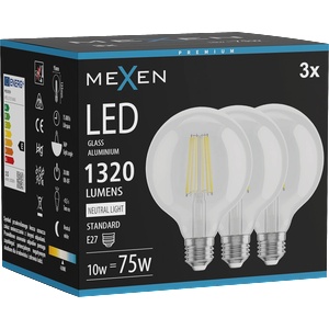 Mexen Vintis 3x LED нажежаема жичка крушка E27, G95, 10W, неутрална - 4000K, 1320 lm, (L157-E27-1040-00x03)