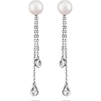 Image 1 of Swan Сребърни обици със сладководни бели перли и циркони CAA092EW Swan