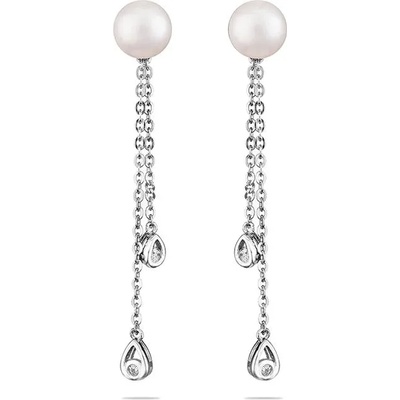 Swan Сребърни обици със сладководни бели перли и циркони CAA092EW Swan