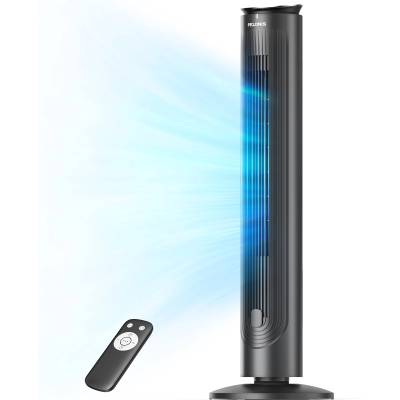 Pelonis Quiet Tower Fan, 4.2m/s Fan with Cooling Remote Control, Tower Fan Stand Fan with 9 Hour Timer, 4 Modes 5 Speeds, SMART Mode, LED Display for Bedroom Office - PE-FZ10-21AR-DE-FBA