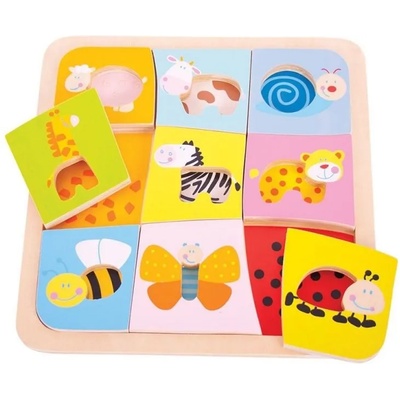 Bigjigs Toys - Дървен пъзел с животни - Асоциации