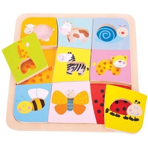 Bigjigs Toys - Дървен пъзел с животни - Асоциации