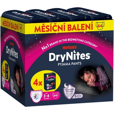 Huggies DryNites Natahovací kalhotky pro dívky 3–4 roky 4x16 ks