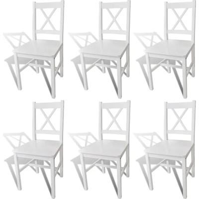 vidaXL Трапезни столове, 6 бр, бели, борова дървесина (271496)