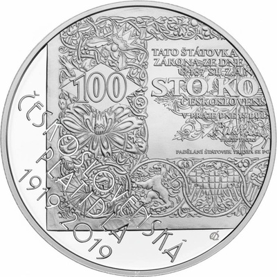 Česká mincovna 100. výročí zahájení vydávání československých platidel 500 Kč 2019 stříbrná mince Proof 25 g – Zboží Dáma