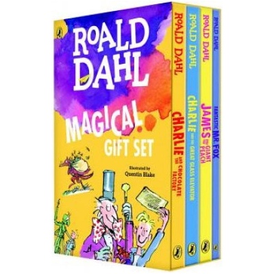 Roald Dahl Magical Gift Set 4 Books: Charlie and the Chocolate Factory, James and the Giant Peach, Fantastic Mr. Fox, Charlie and the Great Glass El Dahl Roald