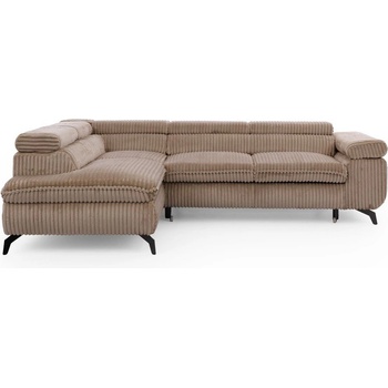 ROPEZ Кафяв ъглов диван от рипсено кадифе (ляв ъгъл L форма) Marbeya - Ropez (Marbeya Narożnik L z f.spania - Lewa OT Tilia 17 ( Davis ) Czarny Mat)