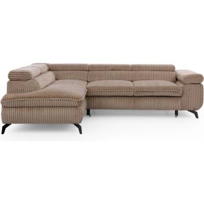 ROPEZ Кафяв ъглов диван от рипсено кадифе (ляв ъгъл L форма) Marbeya - Ropez (Marbeya Narożnik L z f.spania - Lewa OT Tilia 17 ( Davis ) Czarny Mat)