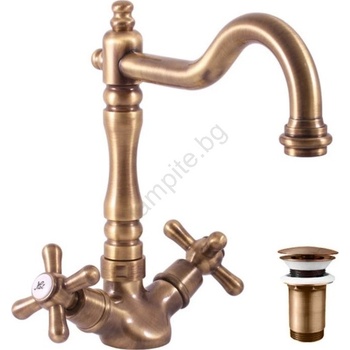 RAV SLEZÁK MK121.0/8SM - Смесител за мивка с изпразнител MORAVA RETRO, античен месинг (RV0086)