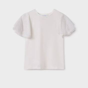 MAYORAL Тениска с къси ръкави тюл в мръсно бял цвят за момиче Майорал