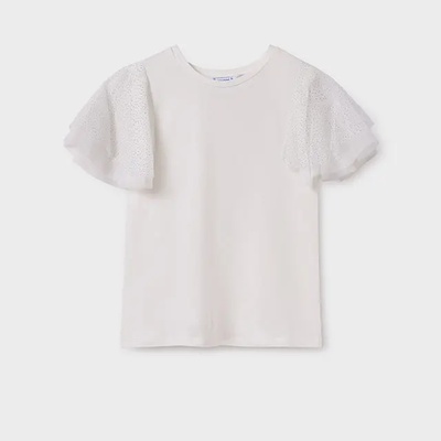 MAYORAL Тениска с къси ръкави тюл в мръсно бял цвят за момиче Майорал