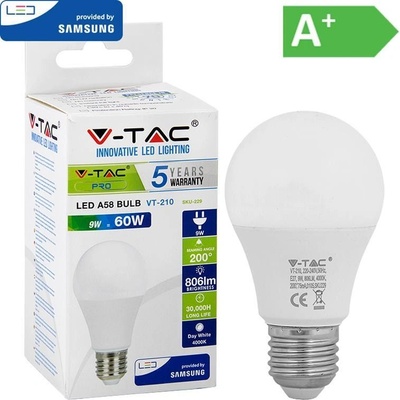 V-TAC PRO SAMSUNG LED žiarovka E27 A58 9W studená biela