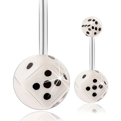 Šperky eshop ocelový piercing do bříška kuličky bílá hrací kostka v čiré glazuře SP28.31