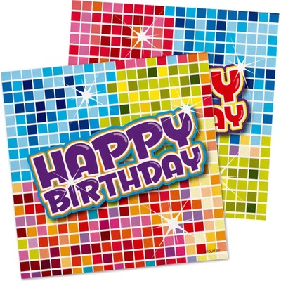 Folat papírové ubrousky Happy Birthday barevné 25x25cm 16ks