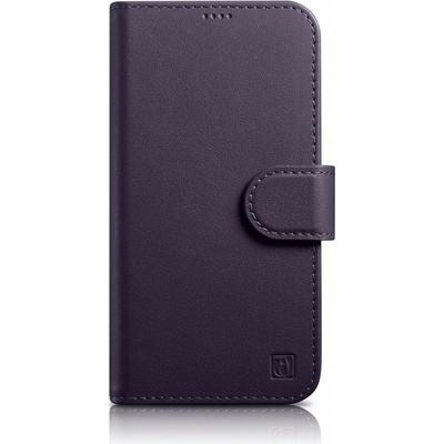 iCarer Peňaženkové 2v1 na iPhone 14 Plus Kožený flip kryt Anti-RFID Dark Purple (WMI14220727-DP)