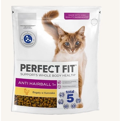 Perfect Fit Anti-hairball 1+, 750 г - пълноценна суха храна за котки, с високо съдържание на пилешко месо