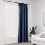 Pure Line Home Завеса с ленена текстура в цвят морскосин с перделък, 290 x 245 см