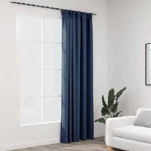 Pure Line Home Завеса с ленена текстура в цвят морскосин с перделък, 290 x 245 см