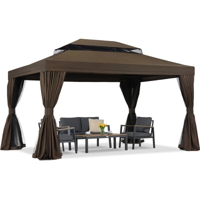 Garden Point Градински павилион с мрежа против комари и завеси Valencia 4x4m brown Garden Point (GAP1130)