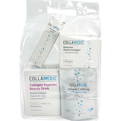 Collamedic sada 3v1 kolagen nápoj 8000 mg, 30 ks + kapsle s kyselinou hyaluronovou 120 ks + kolagenové sérum, 50 ml + ZDARMA vitamín C 30 ks