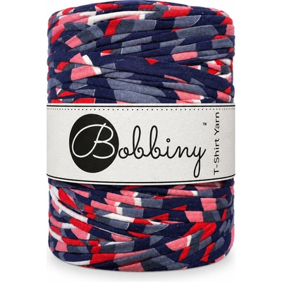 Bobbiny T-shirt yarn Bobbiny - T-shirt yarn: Tmavě modré s červeno-růžovým geometrickým vzorem