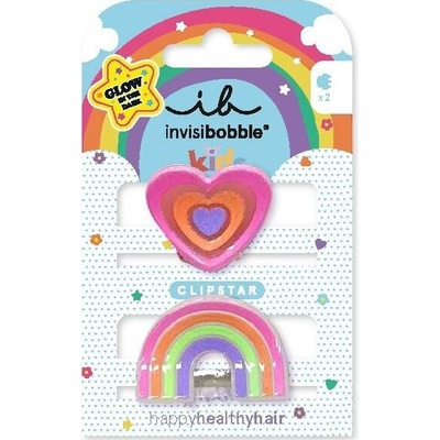 Invisibobble CLIPSTAR GLOW KIDS Happy Heart - Dětská sponka do vlasů 2 ks