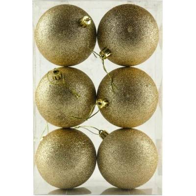 DECOLED Sada vianočných ozdôb Šampanské trblietky 8 cm plastové gule, balenie 6 ks