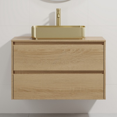 Bath Deluxe Шкаф за баня с мивка TRONDHEIM/LJORDAL 90x57x46 cm дъб/месинг (SETBT0154F)