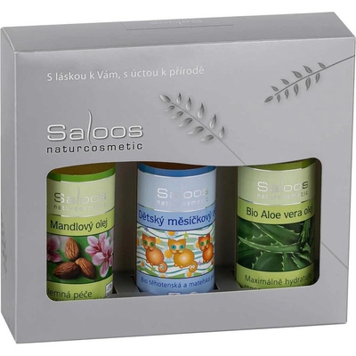Saloos Mandlový olej 50 ml + Dětský měsíčkový olej 50 ml + Bio Aloe vera olej 50 ml darčeková sada