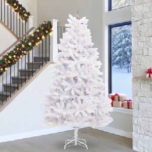vidaXL Изкуствено коледно дърво с хингед Бяло 300 cm PVC и стомана (3426632)