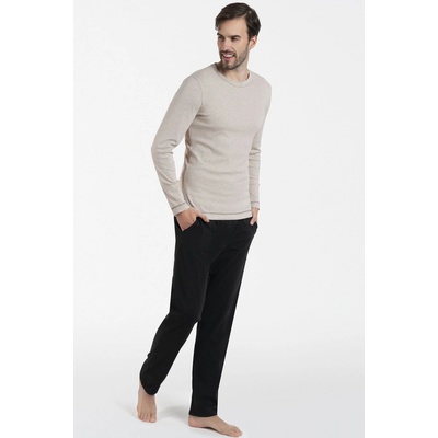 Italian Fashion Zermat pánské pyžamo dlouhé béžovo černé