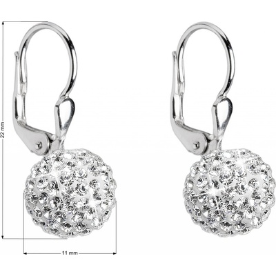 Evolution Group strieborné náušnice visiace s kryštálmi Swarovski biele guľôčky 31110.1