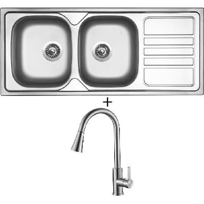 SET Sinks OKIO 1160 DUO V nerez matný + Laveo BONA BAB 269U nerez
