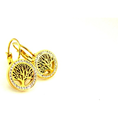 Steel Jewelry Náušnice strom života gold s krystalky z chirurgické oceli NS150111 dárkové balení zdarma