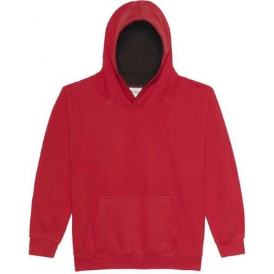 Just Hoods dětská mikina s kontrastní kapucí Colorful ohnivá červená tryskáčově černá