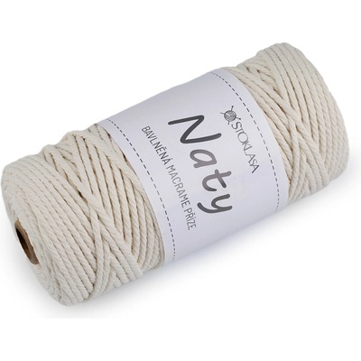 Bavlněná pletací příze macrame Naty Ø3 mm rozčesávací režná světlá 1 ks