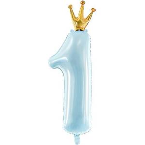 Party Deco Фолиев Балон, Цифра, "1", Светло Синьо, 37х100см (fb87m-011)
