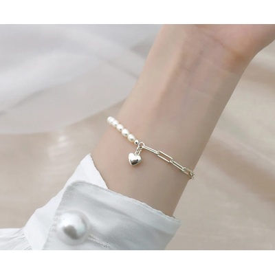 For Silver náramek s přírodními sladkovodními perlami Srdce 69927